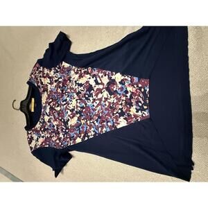 St. John Navy Blue Short Sleeve Top with Abstract Pattern